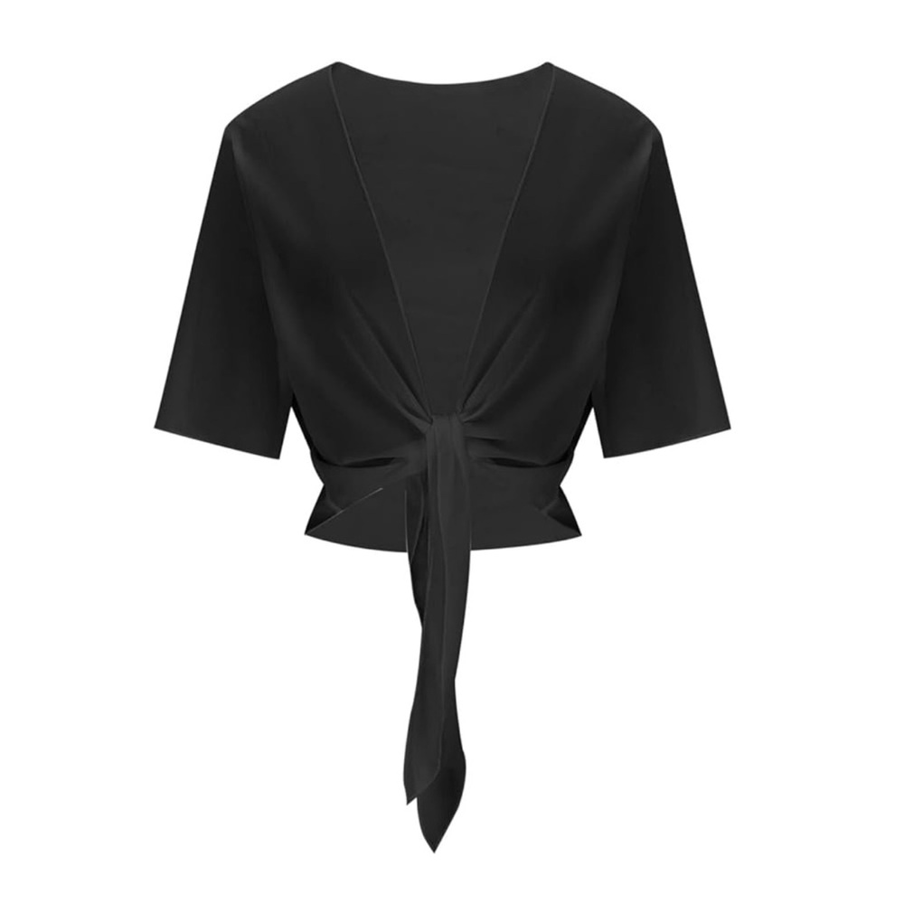 Black Tie-Front Kimono Top
